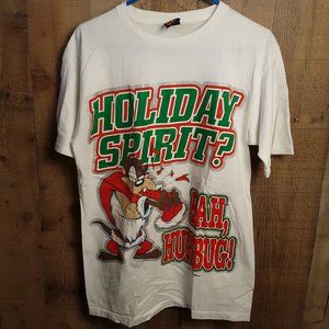 Vintage 1995 Christmas Looney Tunes Taz T Shirt Sz M Made in USA Sun Bah Humbug